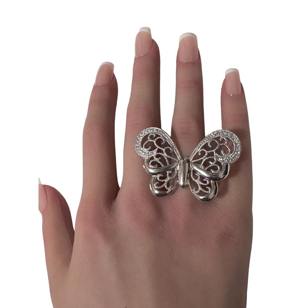 925 Sterling Silver Ring  Butterfly Very Large Cubic Zirconia Size 5 - Picture 7 of 7